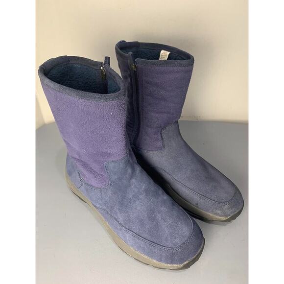 LL Bean Womens Navy Winter Boots Size 10 Suede & Fleece Insulated + Side Zipper - Picture 1 of 8